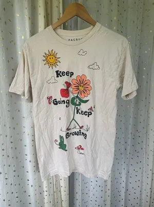 Pacsun 100% Cotton Keep Going Growing Make Waves Crew Neckline Novelty T-Shirt M thumbnail 4