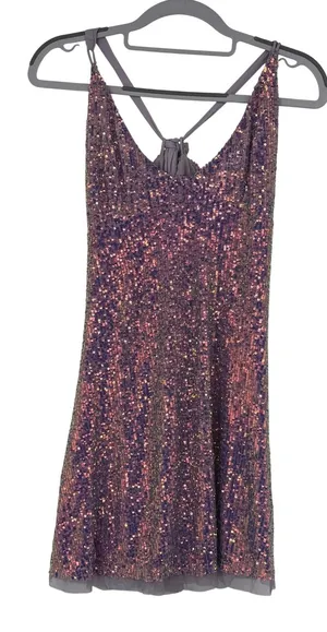 Intimately‎ Free People Purple Iridescent Sequin Mini Dress OB1078545 Womens M thumbnail 1