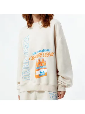 PacSun x Fanta Crew Neck Oversized Fleece Sweatshirt Sand NWT Small thumbnail 4