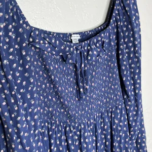 AE Floral Women's Blue Ditsy Flower Smocked Long-Sleeve Ruffle Mini Dress Medium thumbnail 3