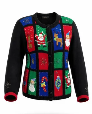 Jack B. Quick Cardigan Sweater Womens Small Black Ugly Christmas Holiday thumbnail 1