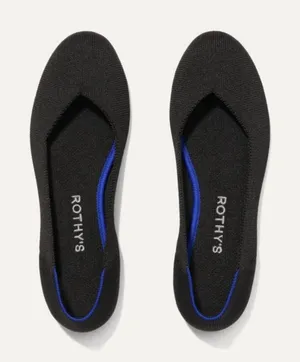 Rothys black rounded toe flat thumbnail 1
