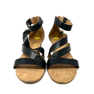 Franco Sarto‎ size 9 black strappy low heel kitten heel sandals zip up rear thumbnail 5
