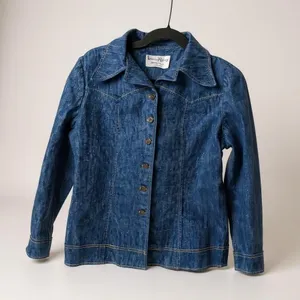 DenimWorks Western Jacket 70s Retro Dark Wash Oversized‎ Collar Blue Small thumbnail 1