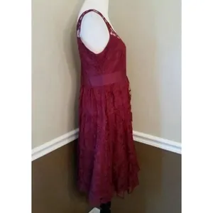 Burgundy Lace Dress Pleated Skirt Sleeveless Midi Cocktail Party BB Dakota Sz 2 thumbnail 4