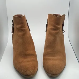 Frye Suede Ankle Boots Cognac Brown Pointed Toe Block Heel Side Zip Booties thumbnail 3