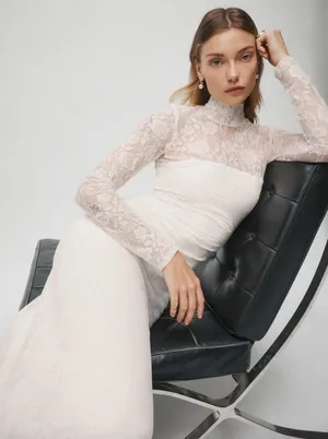 NWT Reformation Otrano Lace Maxi‎ Dress Ivory Mock Neck Long Sleeve Bridal XS 2 thumbnail 1