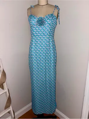 Urban Outfitters The Frolic Blue Printed Midi Dress Size Medium thumbnail 5