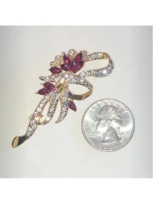 Elegant Gold Tone and Pink Rhinestone Floral Brooch thumbnail 3