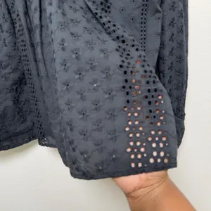 H&M Women Cotton Eyelet Top 12 Black Dark Cottage Embroidered Ethereal‎ Boho thumbnail 6