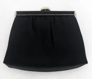 Vintage Ande Black Satin Silver Detail & Chain Clutch Formal Prom Dress Night thumbnail 1