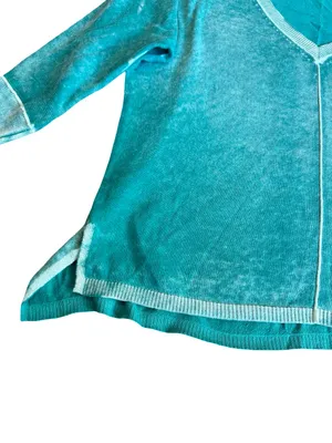 Sundance Teal Mint Trim V Neck Cotton Sweater Sleeve Oversized Medium Women's thumbnail 5
