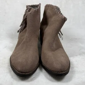 Extrafine Sugar Taupe Suede‎ Fringe Western Ankle Boots Whipstitch Trim 10 thumbnail 2