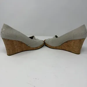 TOMS Canvas Peep Toe Wedge Sandal Oatmeal Natural Cork Heel Women Size 9 thumbnail 5