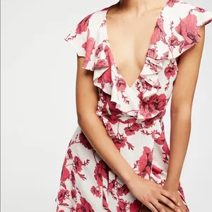 NWT Free People French Quarter Wrap Mini Dress‎ Medium Ivory Pink thumbnail 6