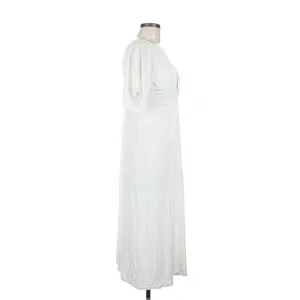 Ten Tomorrow Ivory Kori Pleated Maxi Dress Deep V Neck XS Coastal Minimalist thumbnail 7