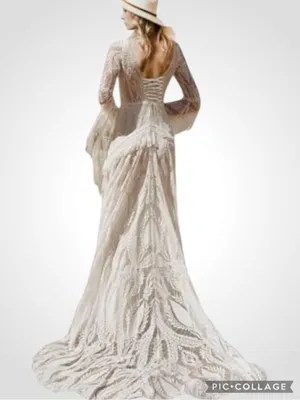 Ayervici Romantic Lace Wedding Gown in White Lace Over Nude - Medium- NWT thumbnail 2