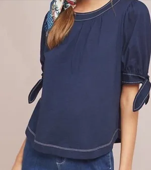 Anthropologie Rialto Navy Blue Tie Sleeve‎ Shirt thumbnail 1