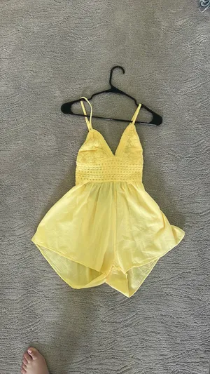 yellow linen romper thumbnail 1
