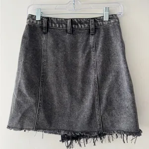 Free People We The Free Parker Wrap Mini Skirt Raw Hem Denim Black‎ Washed thumbnail 4