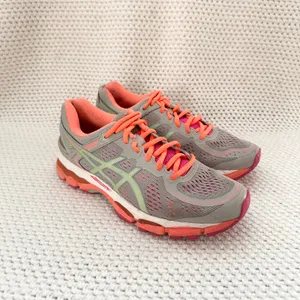 Asics Women's GEL-Kayano 22 Running Sneakers Shoes Silver Grey Pistachio Coral thumbnail 2