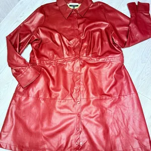 ELOQUII Elements Women's Plus size Mini Faux Leather Shirt Dress jacket coat 22 thumbnail 1