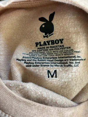 Playboy Sweatshirt Logo Bunny Sz M Tan/Brown Fleece Lined Long Sleeve Cozy Nite thumbnail 4