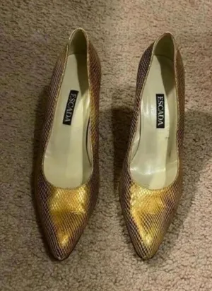 Vintage Escada Gold Metallic Snakeskin High Heel Shoes thumbnail 1