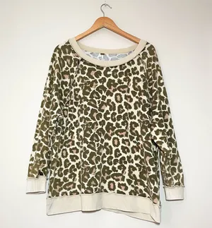 Free People Go Get On Oversized Leopard Pullover Sweatshirt thumbnail 1