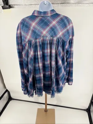 Free People Seeking Starlight Plaid Shirt Blouse Size M Boho Pink Blue Casual thumbnail 10