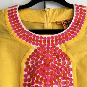 Tory Burch Yellow Embellished Tunic Top Sequin Neck Cotton Size 4 thumbnail 3