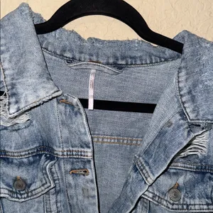 Free People Light Blue Distressed Denim Jacket thumbnail 9