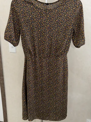 Uniqlo Black Dress with Mustard Floral Print thumbnail 1