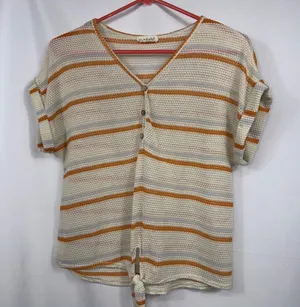 #LoveWins Medium Striped Knit Tie Front Top thumbnail 1