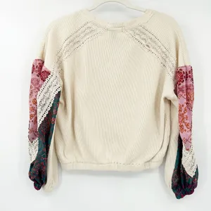 Forever 21 Womens Boho Artsy Waffle Knit Lace Crochet Balloon Sleeve Top‎ Size S thumbnail 7