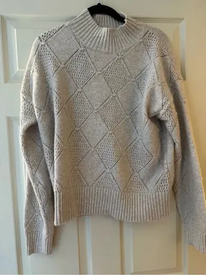 Verve Ami Cozy Cream Diamond-Pattern Mock Neck Sweater thumbnail 1