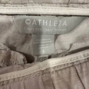 Athleta Cabo Tide‎ Linen Jogger Neutral Beige Tan Camo Print Pants - Size 6. thumbnail 8