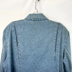 VTG Wrangler Western Wear Large Denim Shirt Blue‎ Grommet Studded Shacket 1234 thumbnail 7