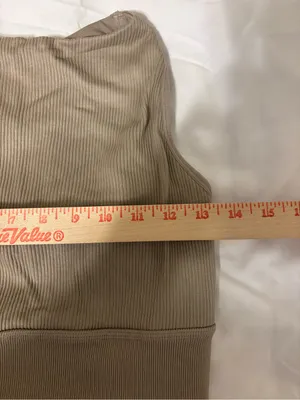 Betsey Johnson Performance Ribbed High Neck Crop Tank Sports Bra Taupe L thumbnail 3