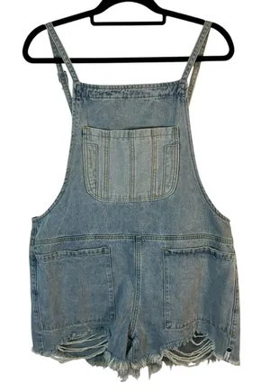 One Teaspoon Distressed‎ Denim Shortalls Light Wash Blue Size M Distressed Hem thumbnail 1