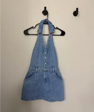 ZARA Denim Halter Dress Midi thumbnail 4