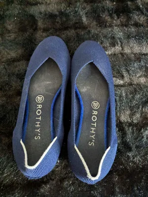 Rothy's Navy Blue The Round Toe Retired White Halo Ballet Flats EUC Size 8.5 thumbnail 3