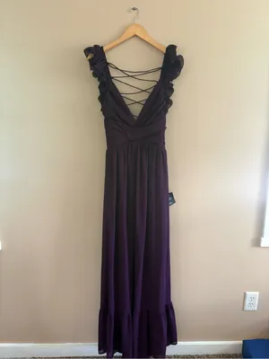 Lulus Soiree Celebration Purple Ruffled Lace-Up Maxi Dress Size XL Formal thumbnail 4