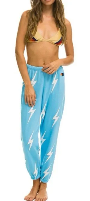 Aviator Nation Bolt Stitch Repeat Sweatpants Womens XS Sky Blue White Joggers thumbnail 1