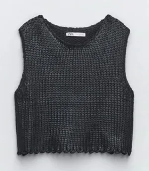 Zara Charcoal Cropped Ribbed Knit Tank thumbnail 1