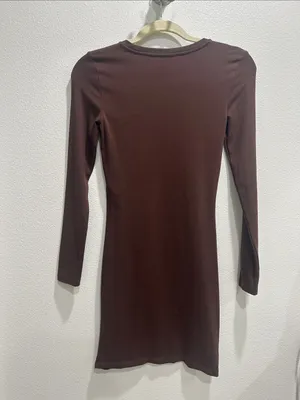 Zara Chocolate Brown Long Sleeve Bodycon Mini Dress thumbnail 3