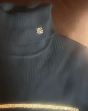 Lauren Ralph Lauren Black and Gold Metallic Striped Ribbed Turtleneck Sweater thumbnail 4