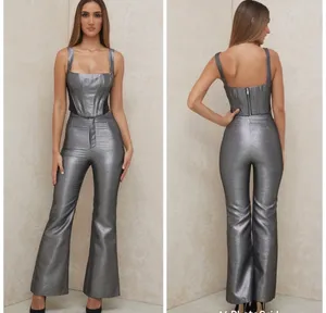 House of CB London Jas Silver Kick Flare Trousers Pants Size Medium thumbnail 3