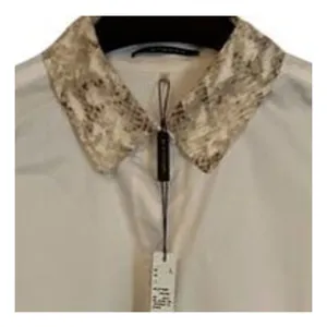 Elie Tahari Top Womens Size L White Button Front Snakeskin Print Collar NWT thumbnail 4