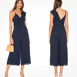 Tularosa Revolve women’s Florence navy striped ruffle cropped jumpsuit size S thumbnail 2